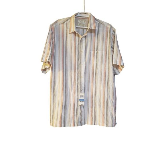 NWT Tasso Ella Island XL 100% Cotton White Orange Tan Striped Button Front Shirt - Picture 1 of 16